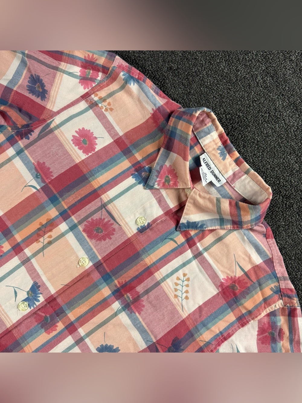 Alfred Dunner Pastel Plaid Flowers Button Short Sleeve Shirt Grandmacore Sz 12